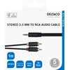 Audio kabelis DELTACO 3.5mm male - 2xRCA male 1m, juodas / MM-139-K / R00180003