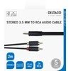 Audio kabelis DELTACO 3.5mm male - 2xRCA male 2m, juodas / MM-140-K / R00180004