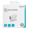 DELTACO 12/24 V USB įkroviklis su dvigubomis USB-A jungtimis, 2,4 A, 12 W, baltas USB-CAR125