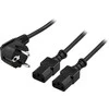 Inline DELTACO kabelis „Y-unit“, CEE 7/7 - 2xIEC C13, iki 250 V /10A, 2m, juodas/ DEL-109D