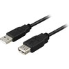 DELTACO USB 2.0 laidas A tipo patinas - A tipo lizdas 0,2 m, juodas