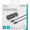 DELTACO USB automobilinis įkroviklis, 1x USB-C PD 20 W, 1 m Lightning laidas, juodas