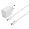 DELTACO USB-C sieninis įkroviklis, 1x USB-C PD 20 W, 1 m USB-C laidas, baltas, USBC-AC146
