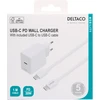 DELTACO USB-C sieninis įkroviklis, 1x USB-C PD 20 W, 1 m USB-C laidas, baltas, USBC-AC146