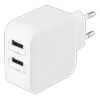 DELTACO USB sieninis įkroviklis, 2x USB-A 2,4 A, iš viso 24 W, baltas USB-AC175