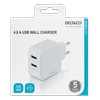 DELTACO USB sieninis įkroviklis, 2x USB-A 2,4 A, iš viso 24 W, baltas USB-AC175