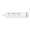 Bikuvalt Įžemintas ilgiklis DELTACO su 2x USB-A and 3x CEE 7/3 lizdais, apsaugota nuo vaikų, 1,5 m, baltas / GT-0310