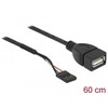 DELOCK kabelio USB 2.0 kaiščio antraštės lizdas iki 1 x USB 2.0 tipo A lizdo, 60 cm