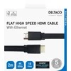 Kabelis DELTACO Flat High Speed su Ethernet HDMI, 4K UHD, 2m, juodas / HDMI-1020F-K / 00100005