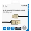 Kabelis DELTACO Itin plonas HDMI, 4K UHD, 3m, juodas/auksinis / HDMI-1043-K / 00100012