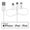 Kabelis DELTACO USB-C / Micro USB / Lightning į USB-A, 1m, Apple C189 chipsetm FSC ženklinta pakuotė, baltas / IPLH-441