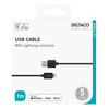 Lightning kabelis DELTACO USB-A -Lightning, 1m, Apple C189 chipset, MFi, FSC ženklinta pakuotė, juodas / IPLH-411