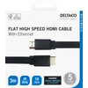 Plokščias High Speed HDMI kabelis DELTACO su Ethernet, 4K UHD, 3m, juodas / HDMI-1030F-K / R00100009