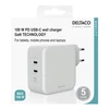 Sieninis įkroviklis DELTACO USB-C, GaN technologija, 2x USB-C PD, iš viso 100 W / USBC-GAN03
