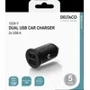 Automobilinis įkroviklis DELTACO 12/24 V USB su dviem USB-A jungtimis, 24 W, juodas USB-CAR127