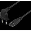DELTACO kabelis, kampuotas CEE 7/16, tiesus IEC 60320 C7, 3m, juodas / DEL-109BF