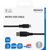 USB 2.0 Micro B kabelis DELTACO 2.4A, 1m, juodas / USB-301S-K / R00140008