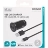 USB automobilinis įkroviklis DELTACO 1x USB-A 2,4 A, 1 m Lightning laidas, juodas / USB-CAR130
