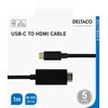 USB-C - HDMI cable DELTACO 4K UHD, auksinis plated, 1m, juodas / USBC-HDMI1010-K / R00140019