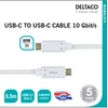 USB-C į USB-C laidas 10 Gbit/s 0,5m, 60W, 3A DELTACO baltas / USBC-1126M