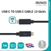 USB-C į USB-C laidas 10 Gbit/s 1m, 60W, 3A DELTACO juoda / USBC-1122M