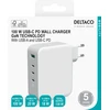 USB-C sieninis įkroviklis DELTACO 1x USB-A, 3x USB-C, bendra galia 130 W, balta / USBC-GAN04