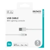 USB kabelis DELTACO su Lightning jungtimi, MFI sertifikuotas, 2.4A, 3 m, baltas / IPLH-403