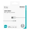 USB kabelis DELTACO su Lightning jungtimi, MFI sertifikuotas, 2.4A, 0.5 m, baltas / IPLH-4005