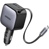 UGREEN Nexode 60W automobilinis įkroviklis su ištraukiamu USB-C laidu