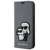 Karl Lagerfeld KLBKP14SSANKCPG Apple iPhone 14 6.1" atverčiamas dėklas telefonui sidabro spalvos Saffiano Karl &amp; Choupette