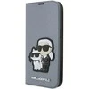 Karl Lagerfeld KLBKP14XSANKCPG Apple iPhone 14 Pro Max 6.7" atverčiamas dėklas telefonui sidabro spalvos Saffiano Karl &amp; Choupette