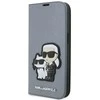 Karl Lagerfeld KLBKP14LSANKCPG Apple iPhone 14 Pro 6.1" atverčiamas dėklas telefonui sidabro spalvos Saffiano Karl &amp; Choupette