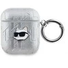 Karl Lagerfeld PU Embossed Choupette Head dėklas ausinėms AirPods 1/2 sidabrinės spalvos
