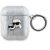 Karl Lagerfeld PU Embossed Karl and Choupette Heads dėklas ausinėms AirPods 1/2 sidabrinės spalvos