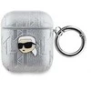 Karl Lagerfeld PU Embossed Karl Head dėklas ausinėms AirPods 1/2 sidabrinės spalvos