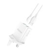 Dudao sieninis įkroviklis UK kištukas (Jungtinė Karalystė) 2xUSB-A 2.4A baltas + USB-A laidas - Lightning baltas