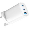 Evelatus 65W GaN Ātrais Lādētājs UK Kontaktligzda 2× USB-C + USB-A PD/QC Multi-Port Balts