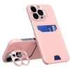 Hurtel Leather Apple iPhone 14 Pro Max Card Wallet Stand dėklas telefonui rožinės spalvos
