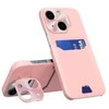 Hurtel Leather Apple iPhone 14 card wallet su stoveliu dėklas telefonui rožinės spalvos