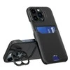 Hurtel Leather Apple iPhone 14 Pro card wallet su stoveliu dėklas telefonui juodos spalvos