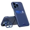 Hurtel Leather Apple iPhone 14 Pro Max card wallet su stoveliu dėklas telefonui mėlynos spalvos