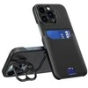 Hurtel Leather Apple iPhone 14 Pro Max card wallet su stoveliu dėklas telefonui juodos spalvos