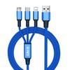 iLike CCI02BE Pīta auduma izturīgs USB 3in1 Kabelis ar USB uz Micro USB / Lightning / Type-C 1m Zils