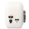 Apple AirPods Karl Lagerfeld silikoninis Karl &amp; Choupette (KLACA2SILKCW) ausinių dėklas baltos spalvos