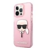 Apple iPhone 13 Pro Max Karl Lagerfeld dėklas Glitter Karl`s Head (KLHCP13XKHTUGLP) rožinės spalvos