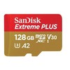 Atminties kortelė SanDisk Extreme PLUS Micro SDXC 128GB + SD adapteris + 2 metai RescuePRO Deluxe iki 200MB/s &amp; 90MB/s Skaitymo/Rašymo greitis A2 C10 V30 UHS-I U3, EAN: 619659188986