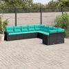 Sofa Sofos komplektas su pagalvėlėmis, 10 dalių, juodas, poliratanas