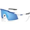 Blue 100% Akiniai 100% SPEEDFRAFT SL Matte Baltas / Metallic Mėlyna - HiPER Mėlyna Multilayer Mirror Lens (Mėlyna Mirror Glass Multilayer LT 15% + Transparate Glass LT 93%) (NAUJIENA 2021 m.)