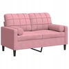 Dvivietė sofa su pagalvėlėmis, rožinės spalvos, 120cm, aksomas