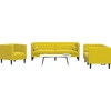 Sofa Chesterfield sofų komplektas su pagalvėlėmis, 3 dalių, geltonas